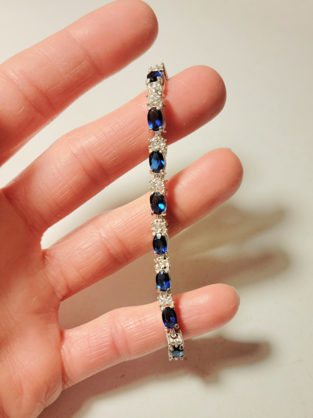 Vintage Avon Stamped Blue Sapphire and Silver Tennis Bracelet